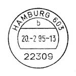 Kreisstempel mit Stegsegment oben mit fünfstelliger Postleitzahl