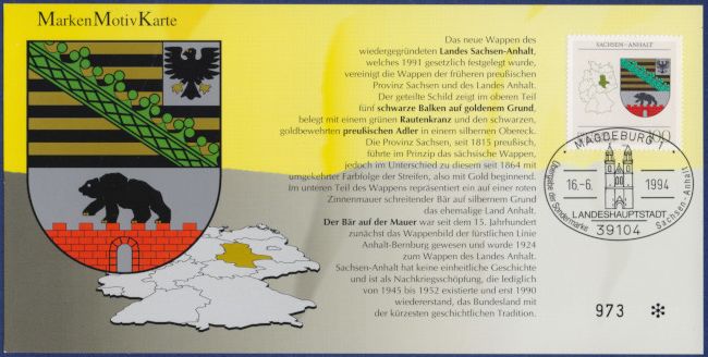 Sachsen-Anhalt - MiNrm 1714 entwertet durch den Magdeburger ESST auf einer Motivkarte.