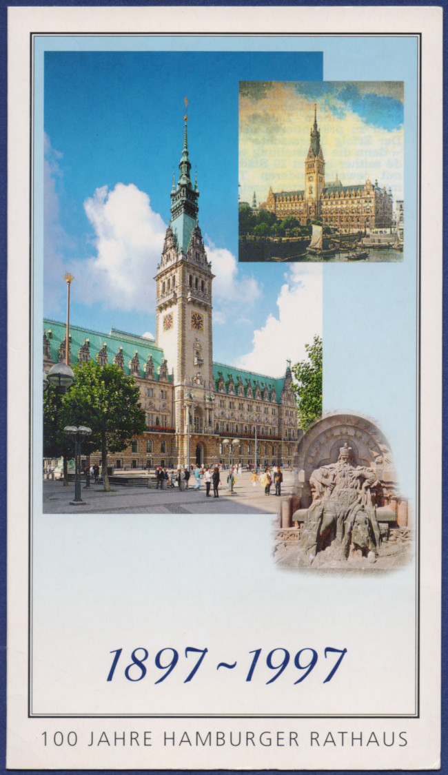 Faltkarte der Hamburger Postfilialien zum Jubiläum des Hamburger Rathauses 1997.
