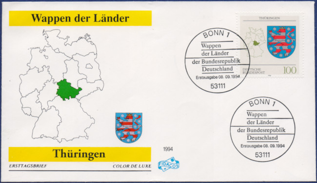 Thüringen - MiNrm 1716 entwertet durch den Bonner ESST auf einem FDC.