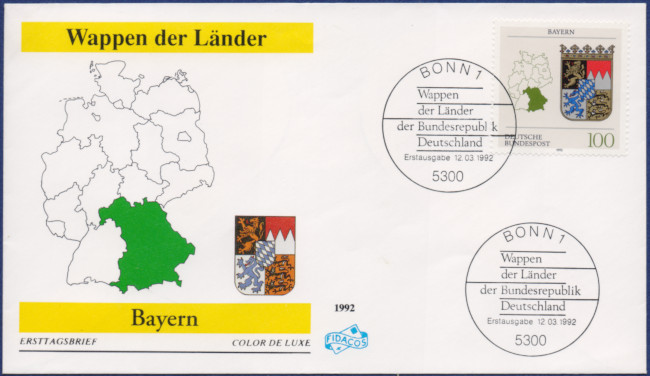 Bayern - MiNrm 1587 entwertet durch den Bonner ESST auf einem FDC.
