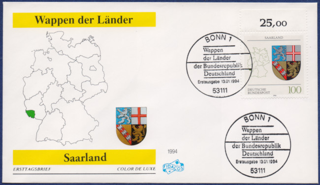 Saarland - MiNrm 1712 entwertet durch den Bonner ESST auf einem FDC.